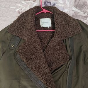 Anthropologie army green sherpa jacket